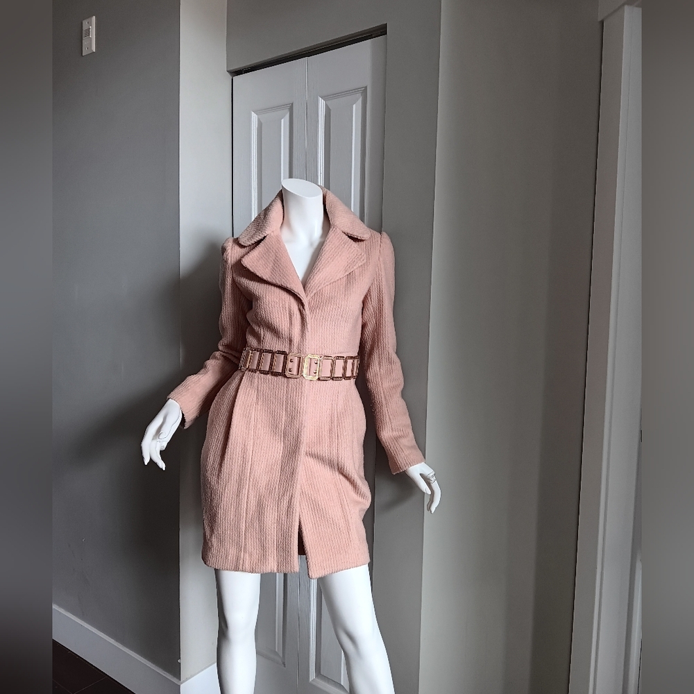 Chic Pink Mini Coat With A Belt